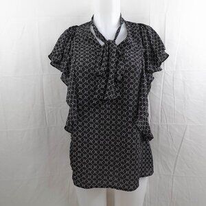 Worthington Womens Top Medium Black Romantic Sheer Flutter Flowy Secretary